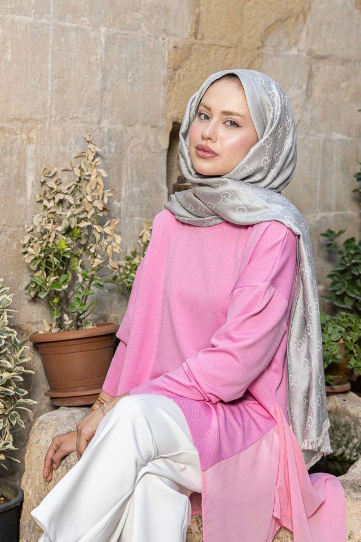 Hüda Şifon Detaylı Merserize Tunik Pembe, Fiyatları Hüda Şifon Detaylı Merserize Tunik Pembe Haza Moda 