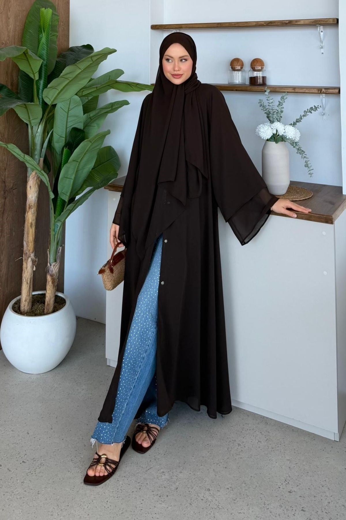Hürrem Şallı Abaya Kahve, Fiyatları Hürrem Şallı Abaya Kahve| Haza Moda
