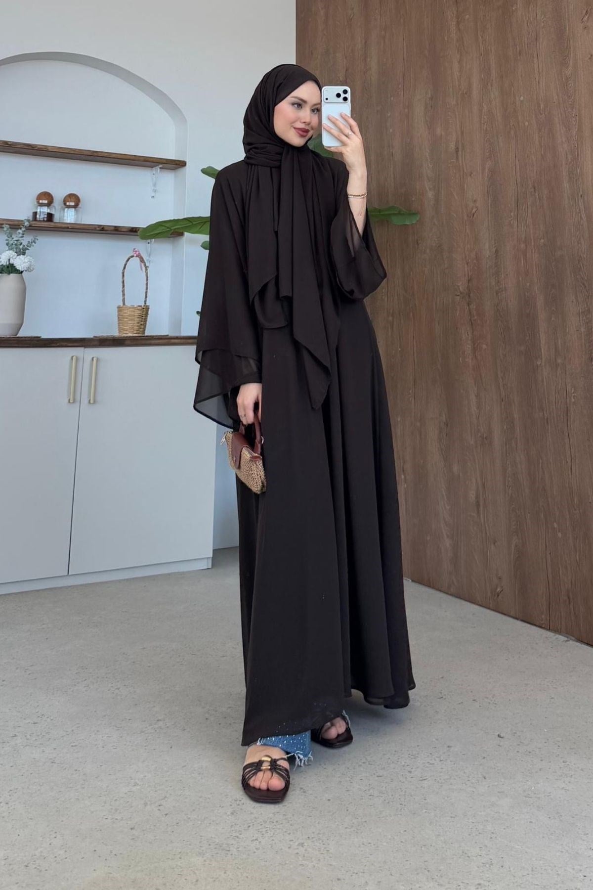Hürrem Şallı Abaya Kahve, Fiyatları Hürrem Şallı Abaya Kahve| Haza Moda