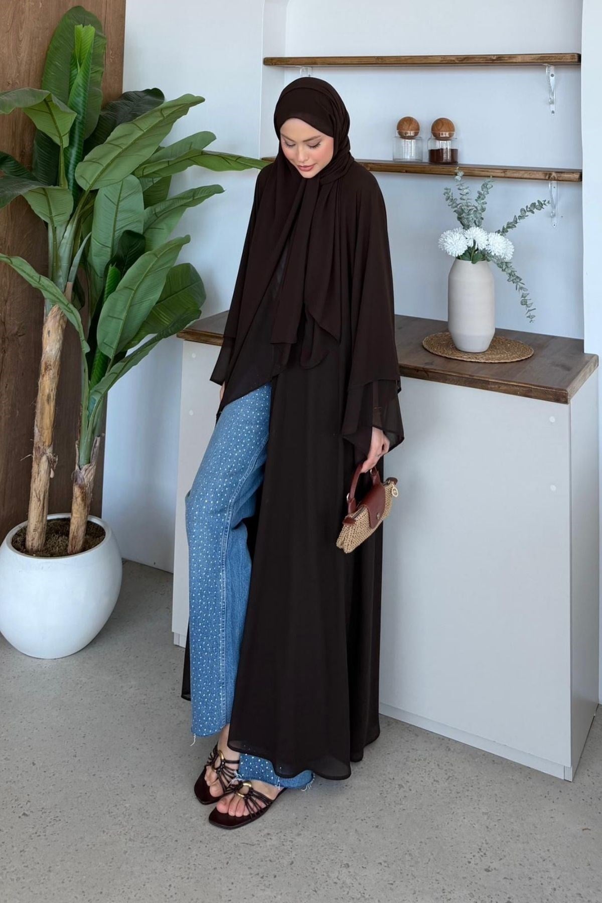 Hürrem Şallı Abaya Kahve, Fiyatları Hürrem Şallı Abaya Kahve| Haza Moda