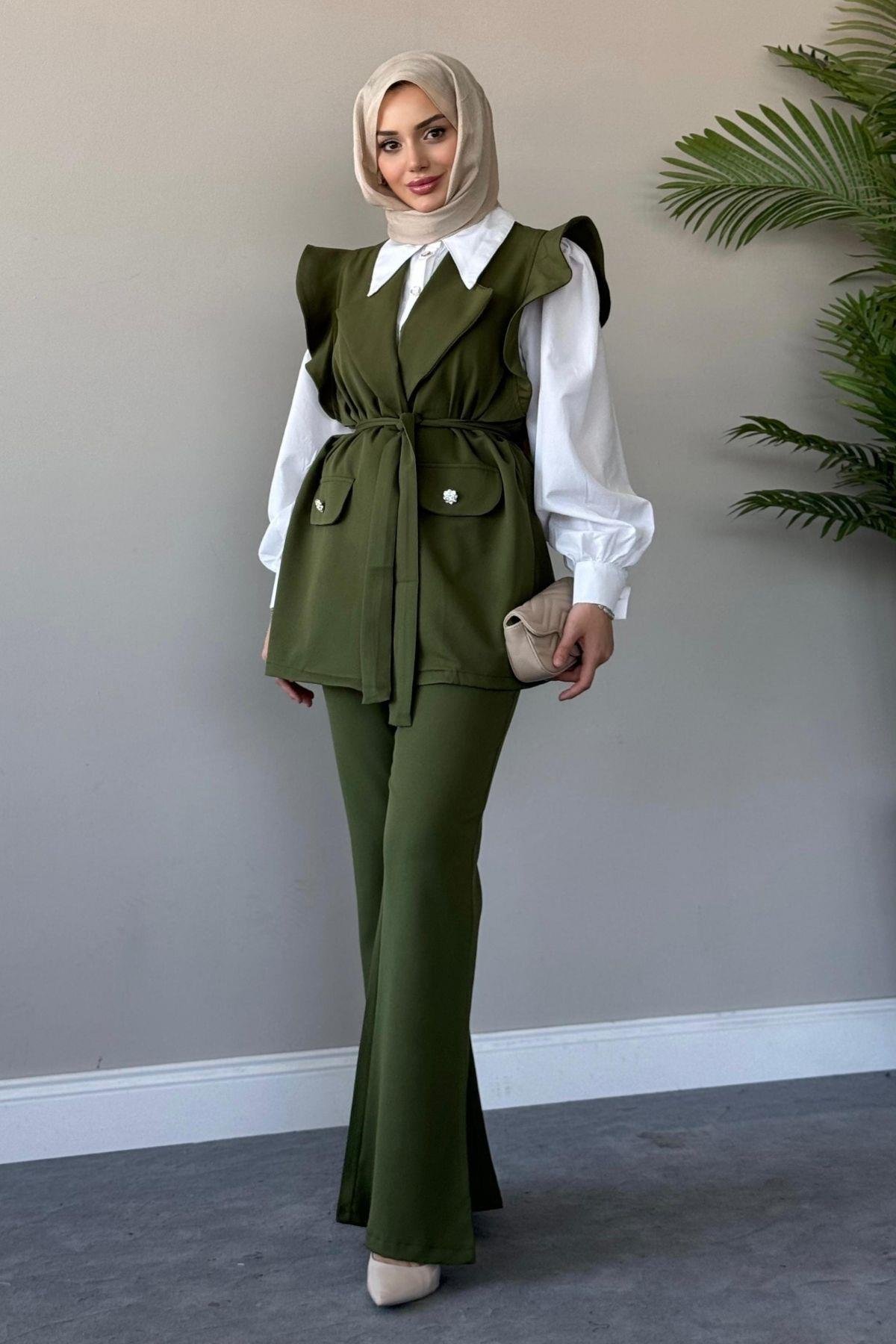 Hürrem Yelekli Takım Çimen Yeşili, Fiyatları Hürrem Yelekli Takım Çimen Yeşili – Haza Moda | Tesettür Giyim