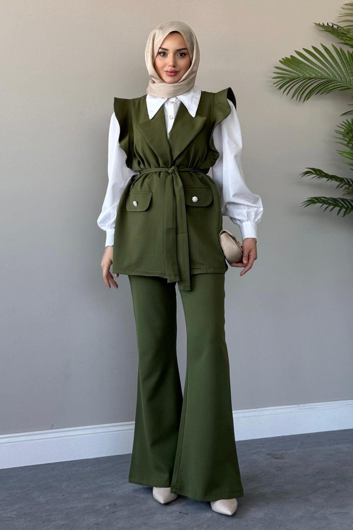 Hürrem Yelekli Takım Çimen Yeşili, Fiyatları Hürrem Yelekli Takım Çimen Yeşili – Haza Moda | Tesettür Giyim