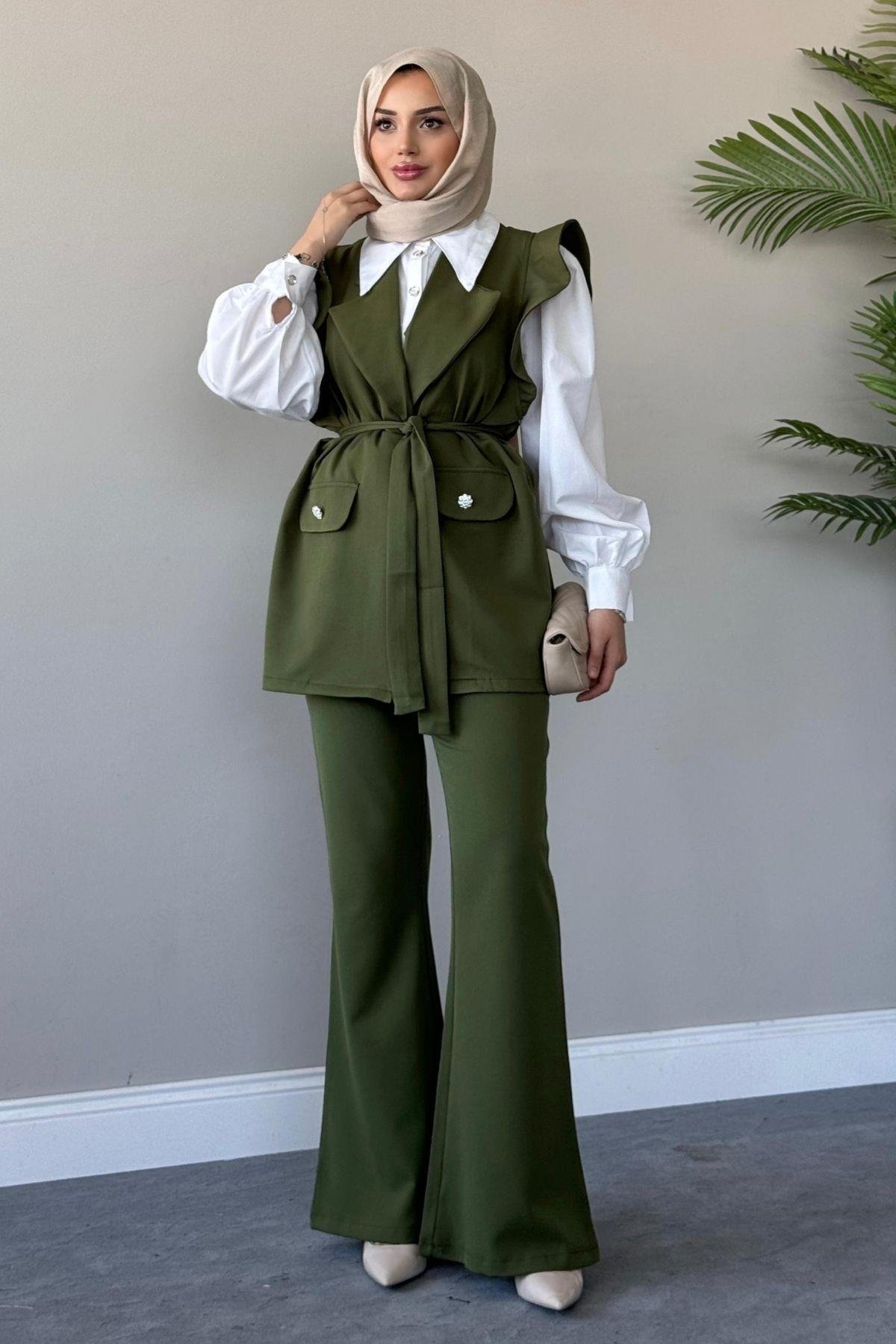 Hürrem Yelekli Takım Çimen Yeşili, Fiyatları Hürrem Yelekli Takım Çimen Yeşili – Haza Moda | Tesettür Giyim