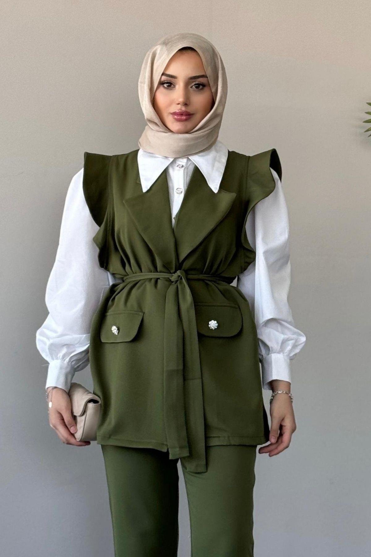Hürrem Yelekli Takım Çimen Yeşili, Fiyatları Hürrem Yelekli Takım Çimen Yeşili – Haza Moda | Tesettür Giyim