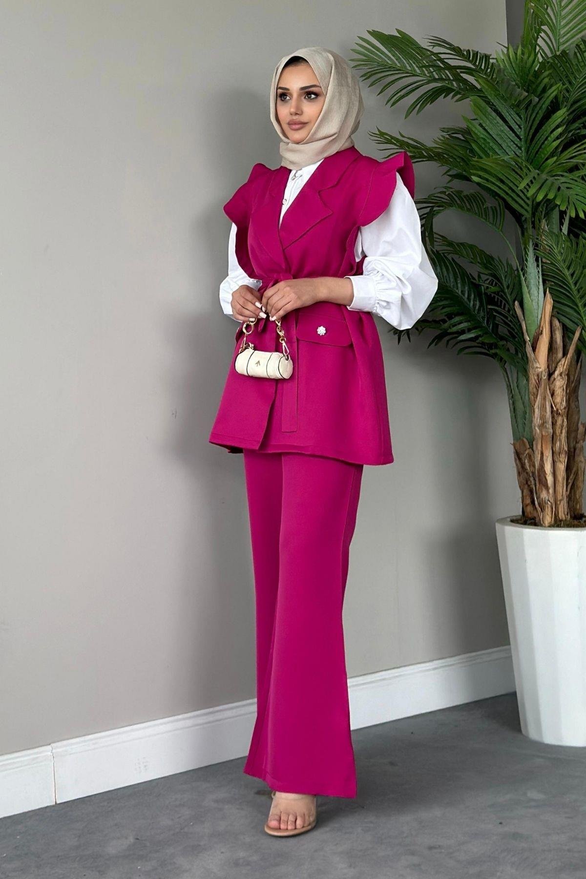 Hürrem Yelekli Takım Fuşya, Fiyatları Haza Moda | Tesettür Giyim | Hürrem Yelekli Takım Fuşya