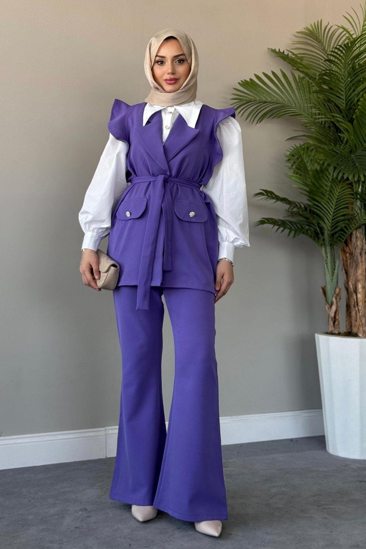 Hürrem Yelekli Takım Koyu Lila, Fiyatları Hürrem Yelekli Takım Koyu Lila– Haza Moda | Tesettür Giyim