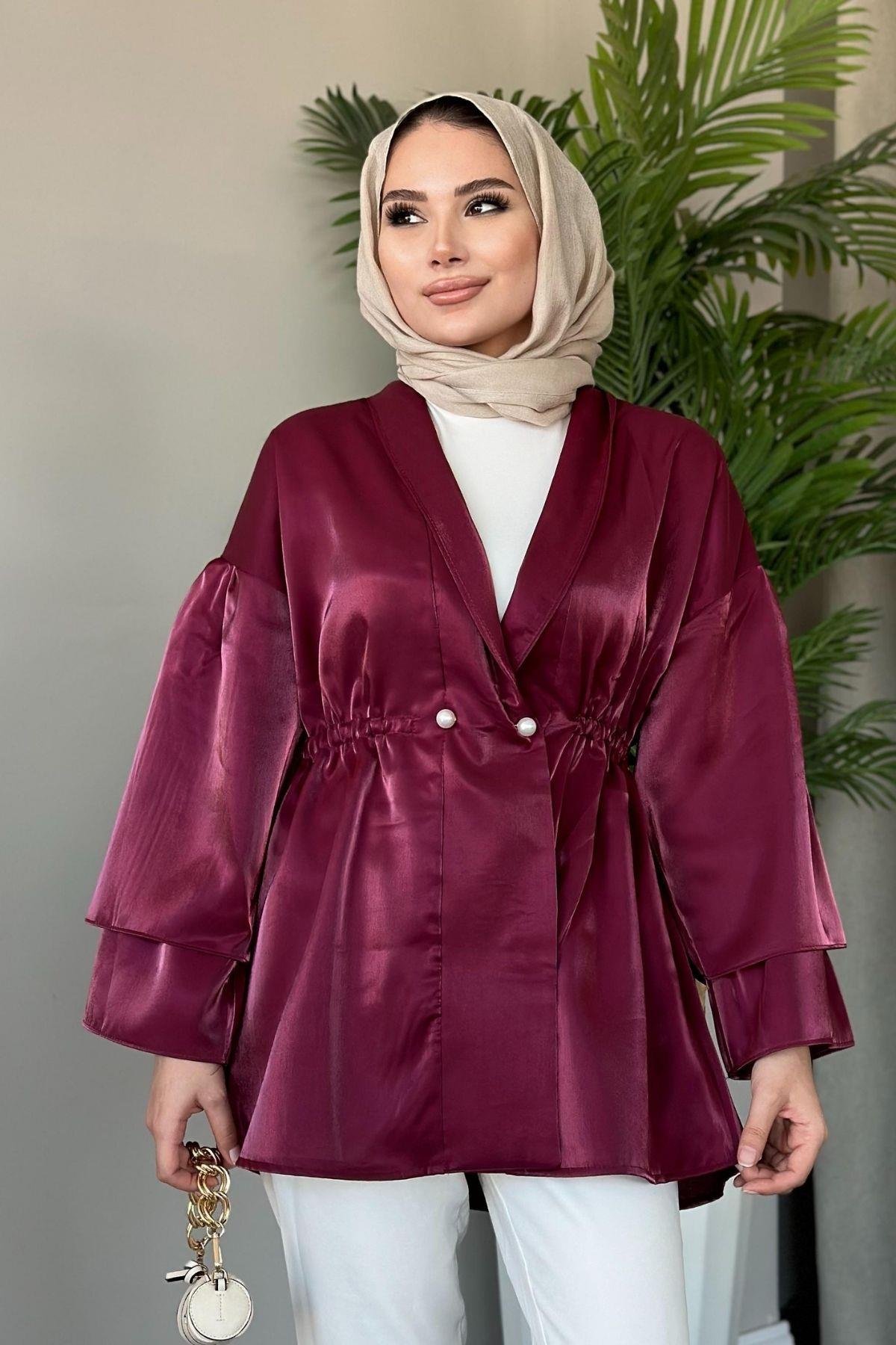 İğneli Tafta Ceket Bordo, Fiyatları Haza Moda | Tesettür Giyim | İğneli Tafta Ceket Bordo