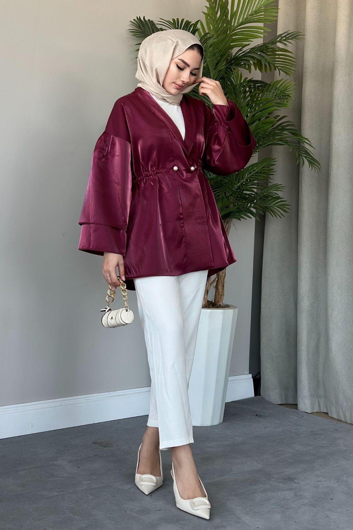 İğneli Tafta Ceket Bordo, Fiyatları Haza Moda | Tesettür Giyim | İğneli Tafta Ceket Bordo