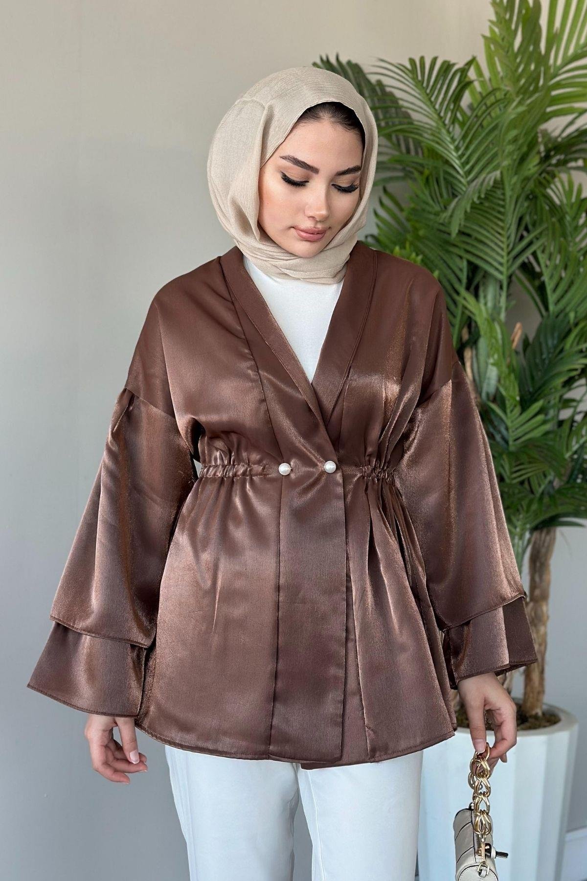 İğneli Tafta Ceket Kahve, Fiyatları Haza Moda | Tesettür Giyim | İğneli Tafta Ceket Kahve
