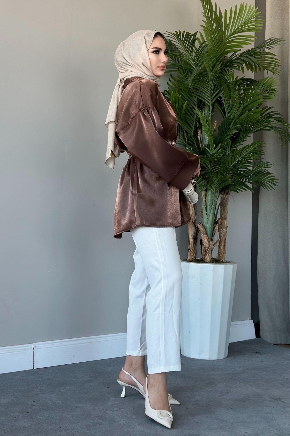 İğneli Tafta Ceket Kahve, Fiyatları Haza Moda | Tesettür Giyim | İğneli Tafta Ceket Kahve