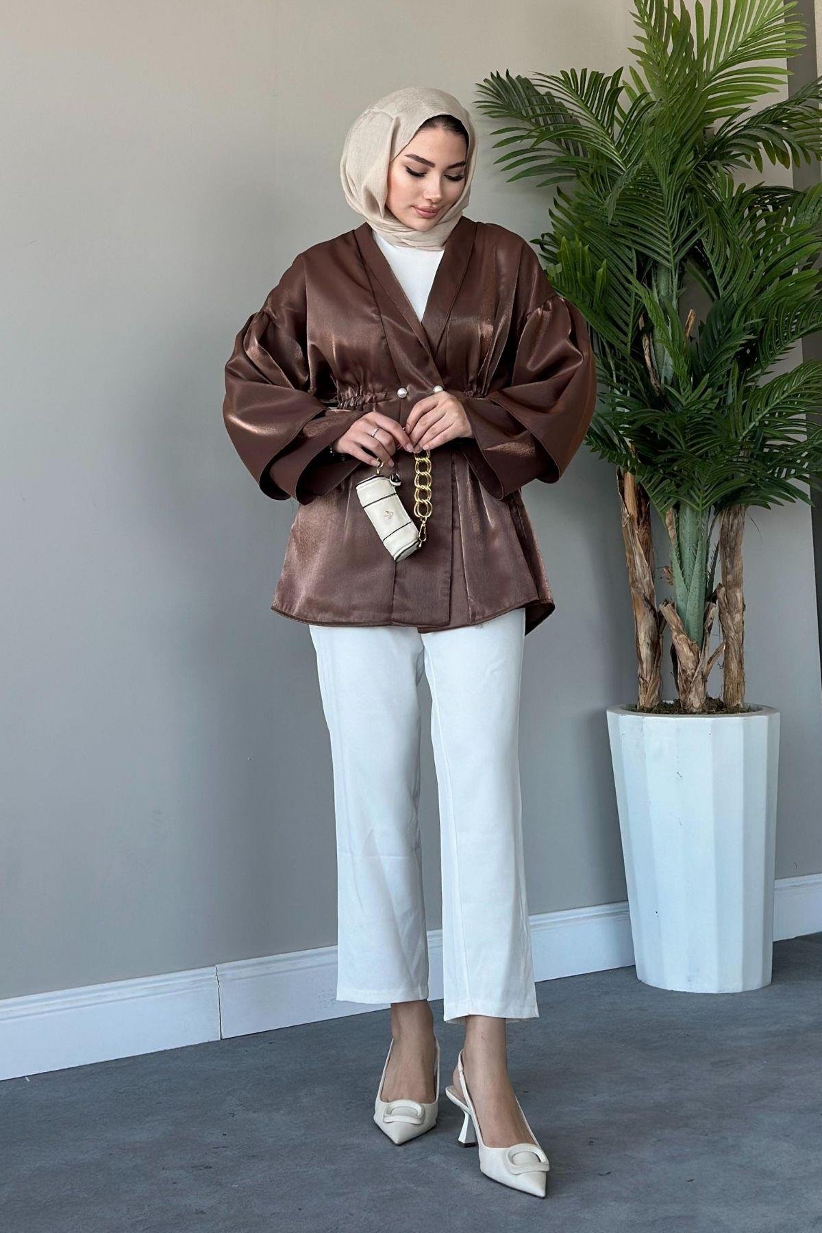 İğneli Tafta Ceket Kahve, Fiyatları Haza Moda | Tesettür Giyim | İğneli Tafta Ceket Kahve