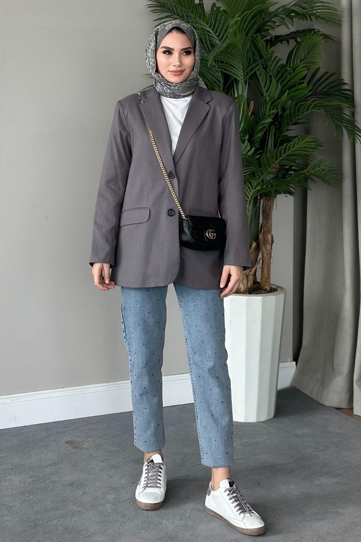 İki Düğmeli Blazer Ceket Füme, Fiyatları 