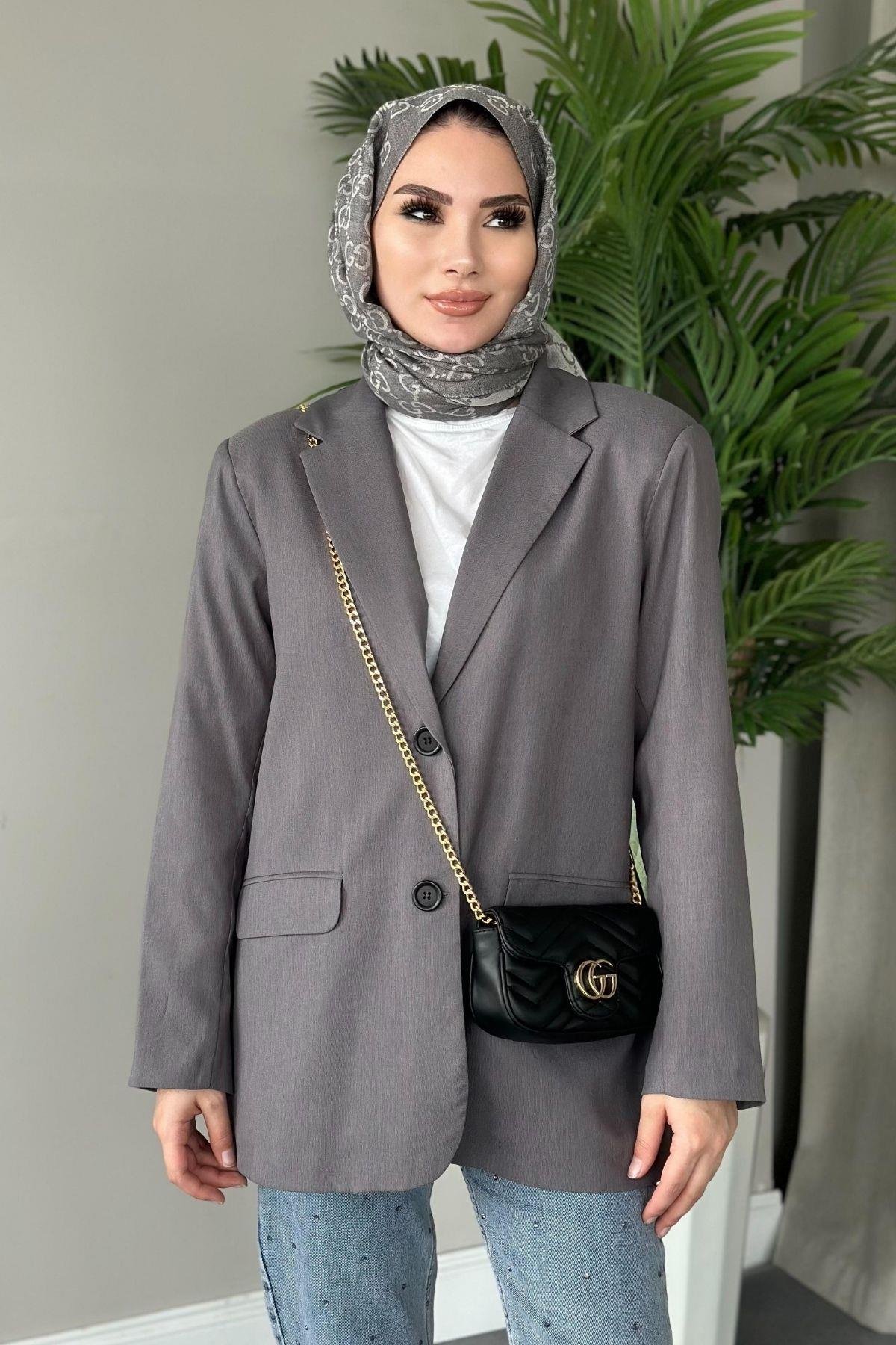 İki Düğmeli Blazer Ceket Füme, Fiyatları 