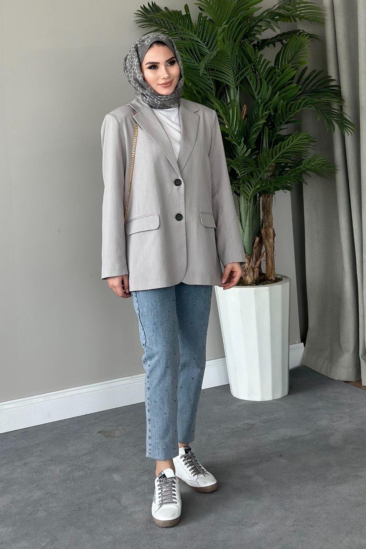 İki Düğmeli Blazer Ceket Gri, Fiyatları 