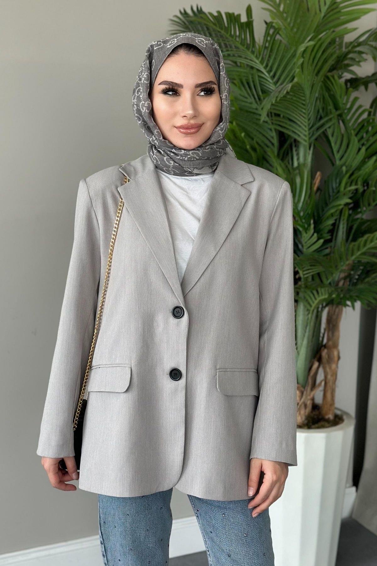 İki Düğmeli Blazer Ceket Gri, Fiyatları 