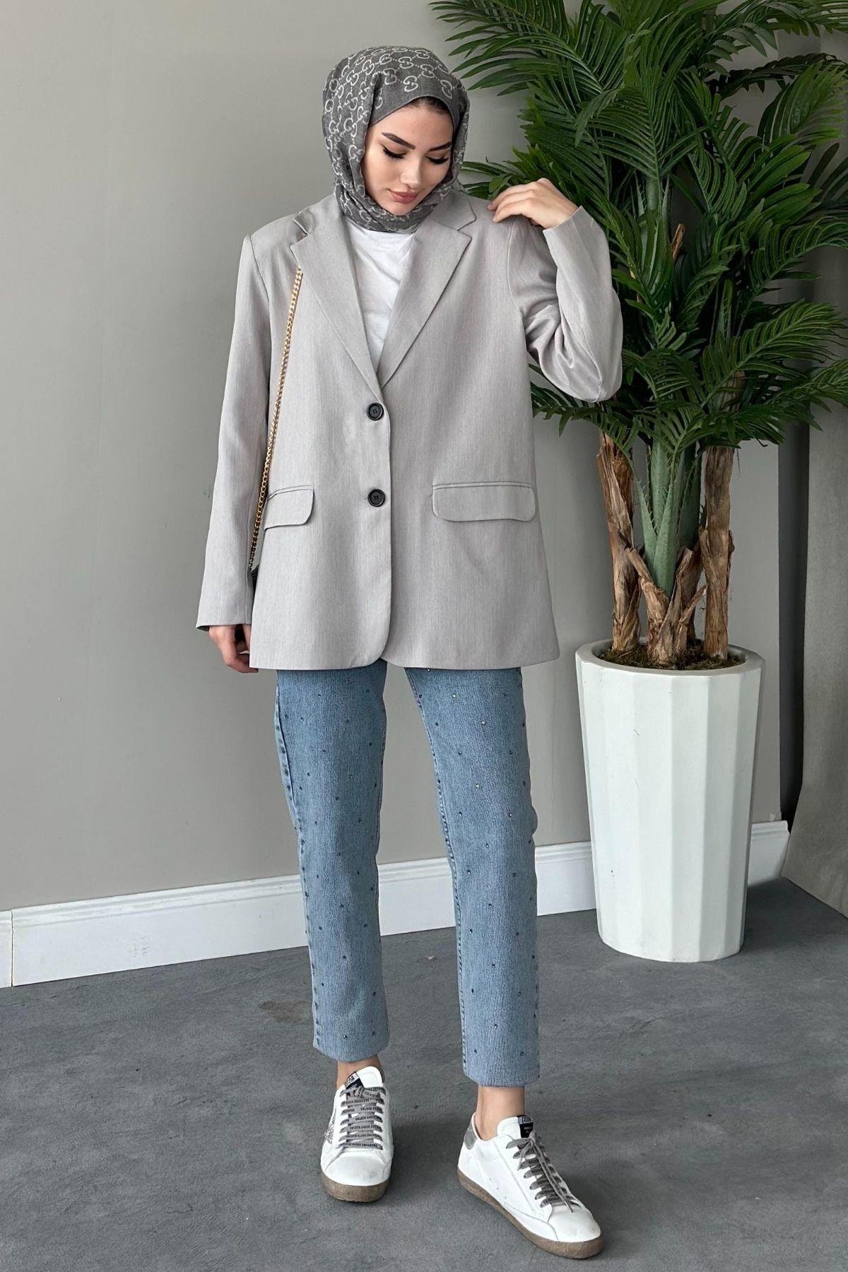 İki Düğmeli Blazer Ceket Gri, Fiyatları 