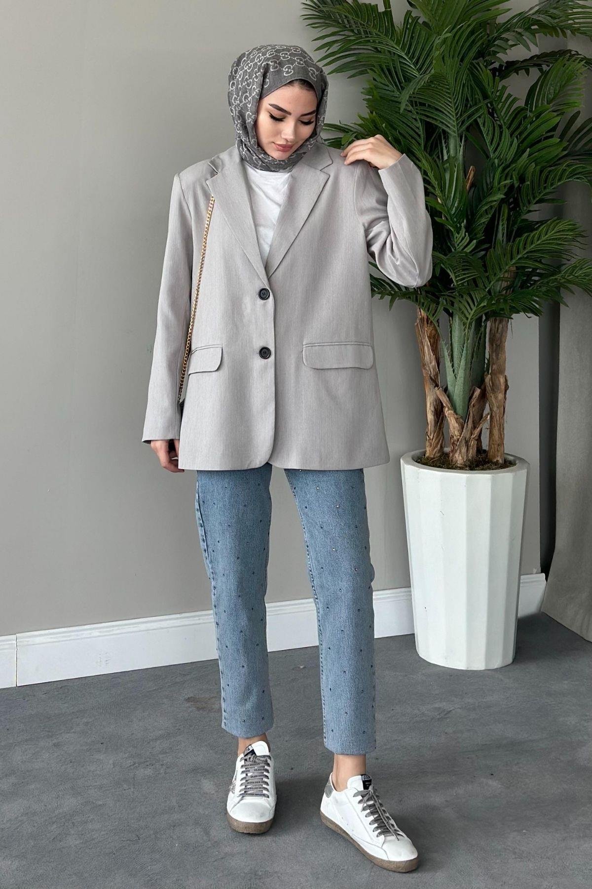 İki Düğmeli Blazer Ceket Gri, Fiyatları 