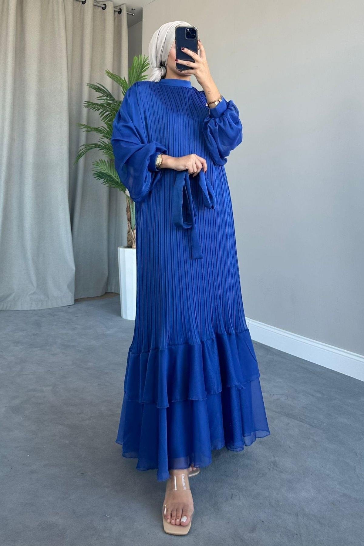 İki Katlı Piliseli Elbise Saks, Fiyatları 