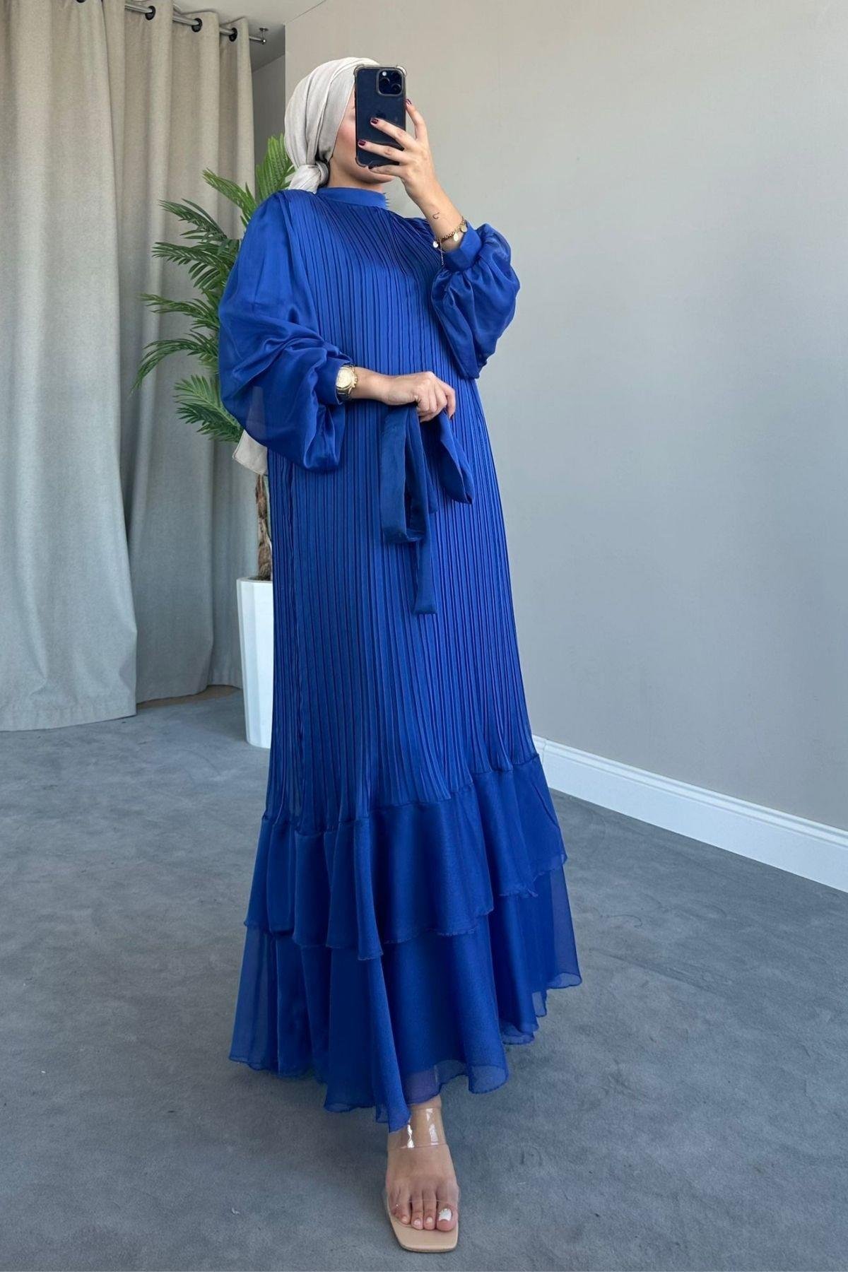 İki Katlı Piliseli Elbise Saks, Fiyatları 