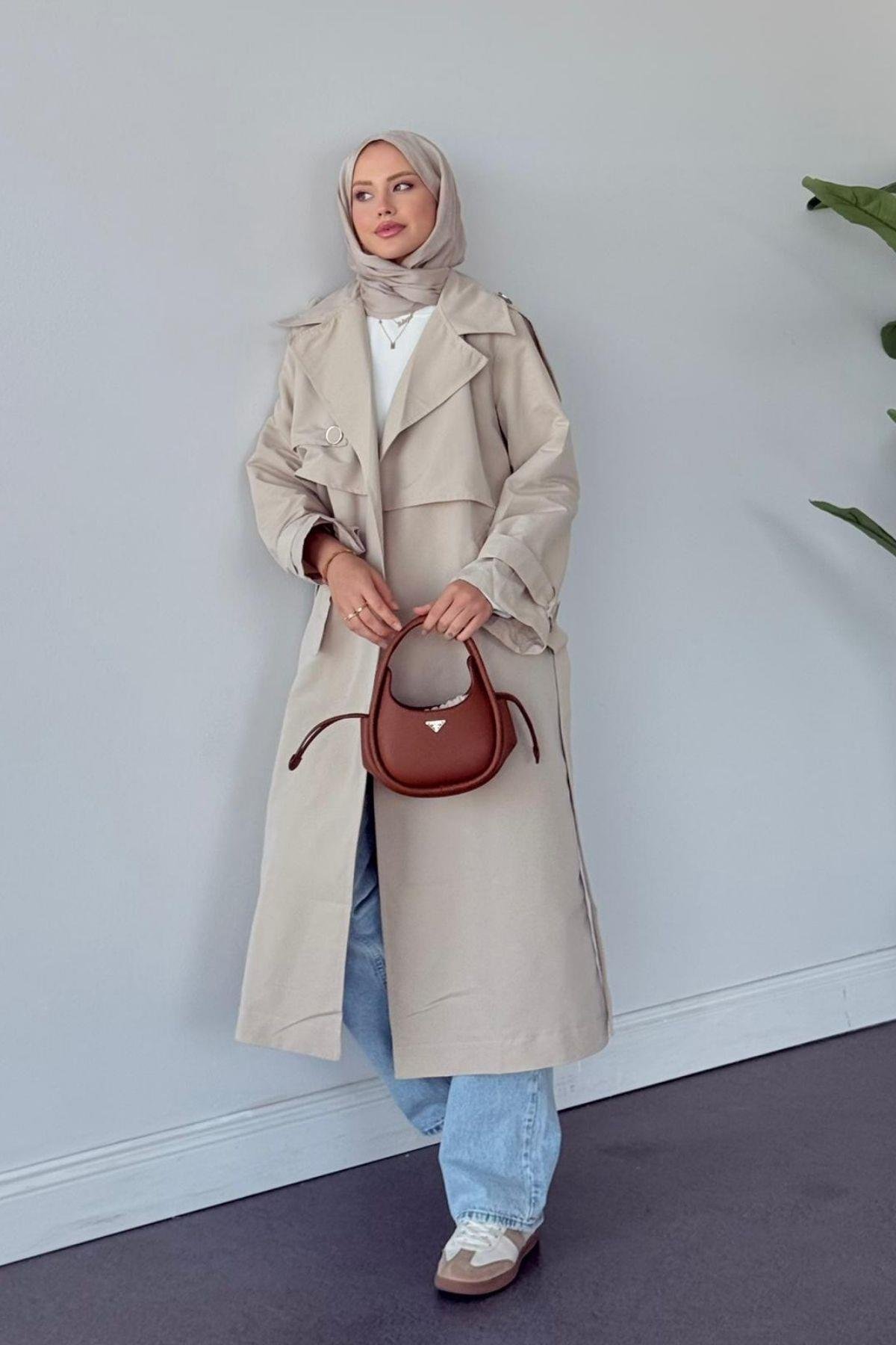 İkra Rüzgarlı Trençkot Bej, Fiyatları İkra Rüzgarlı Trençkot Bej- Haza Moda 