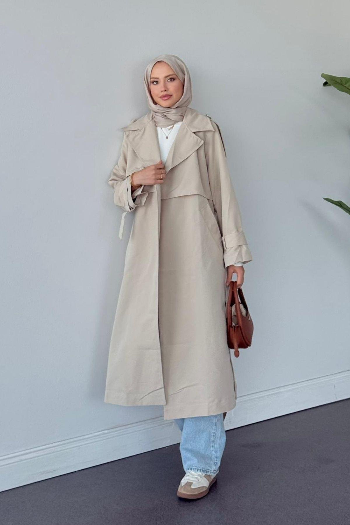 İkra Rüzgarlı Trençkot Bej, Fiyatları İkra Rüzgarlı Trençkot Bej- Haza Moda 