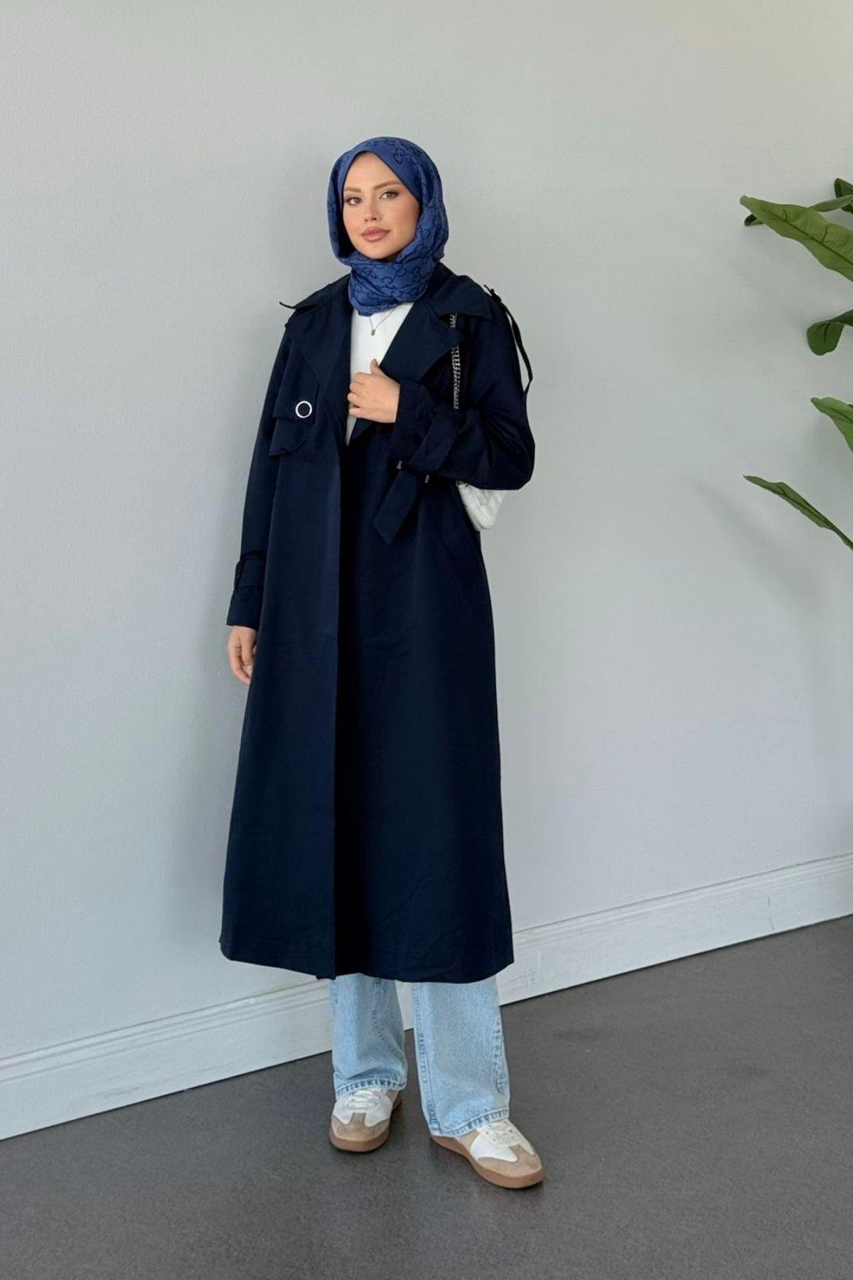 İkra Rüzgarlı Trençkot Lacivert, Fiyatları İkra Rüzgarlı Trençkot Lacivert- Haza Moda 