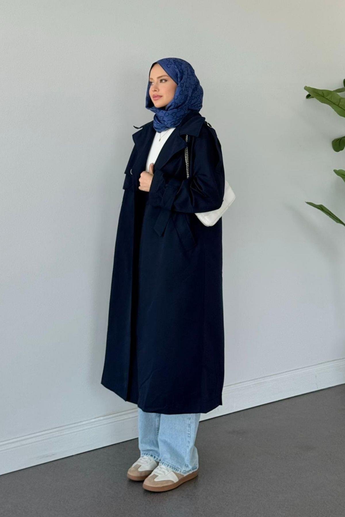 İkra Rüzgarlı Trençkot Lacivert, Fiyatları İkra Rüzgarlı Trençkot Lacivert- Haza Moda 