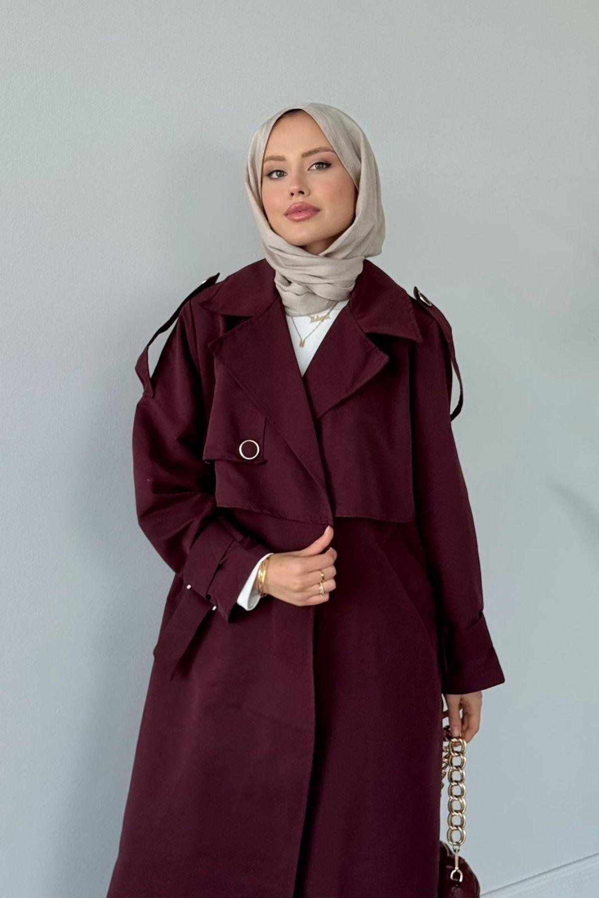 İkra Rüzgarlı Trençkot Mürdüm, Fiyatları İkra Rüzgarlı Trençkot Mürdüm- Haza Moda 