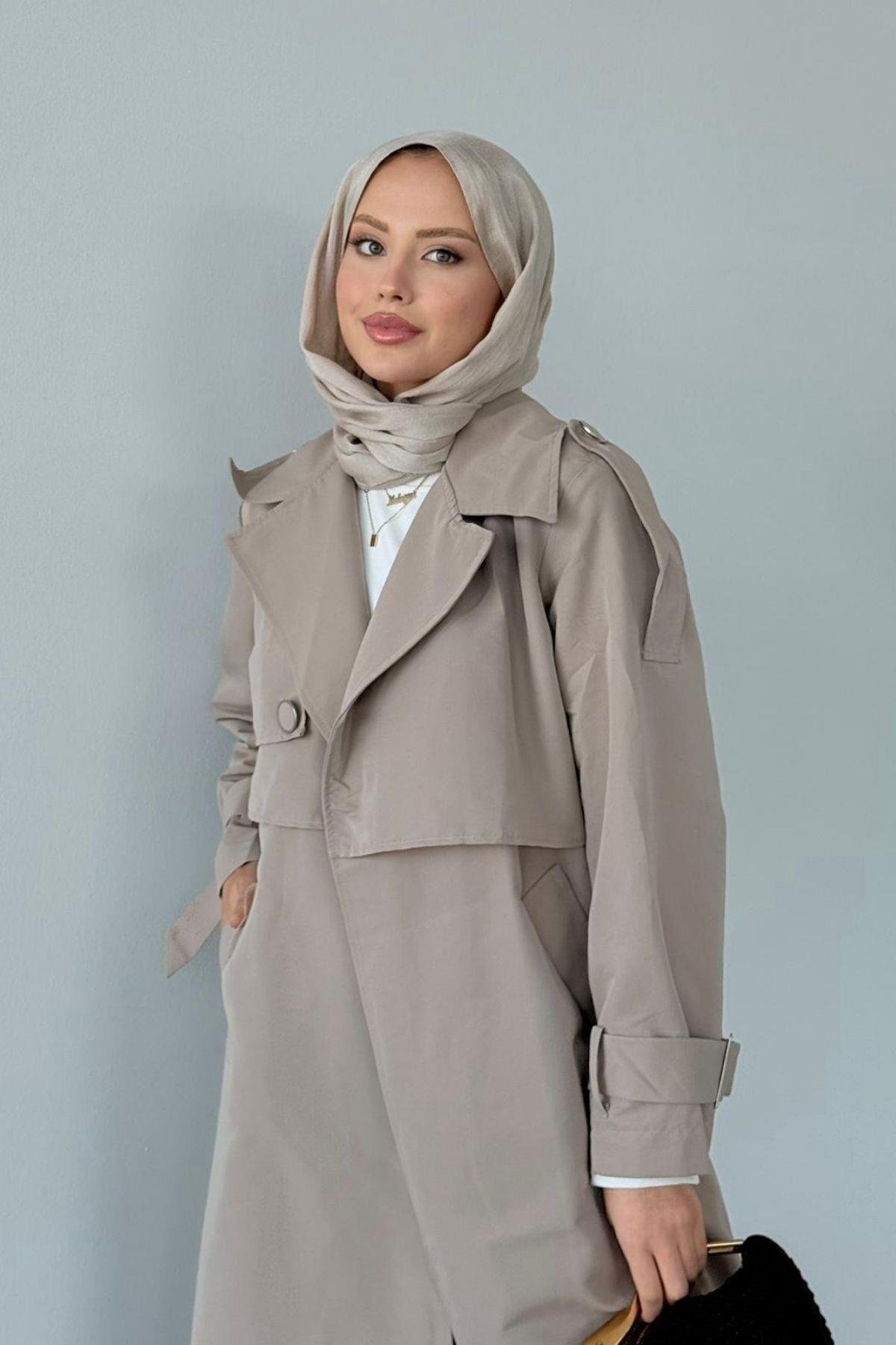 İkra Rüzgarlı Trençkot Vizon, Fiyatları İkra Rüzgarlı Trençkot Vizon- Haza Moda 