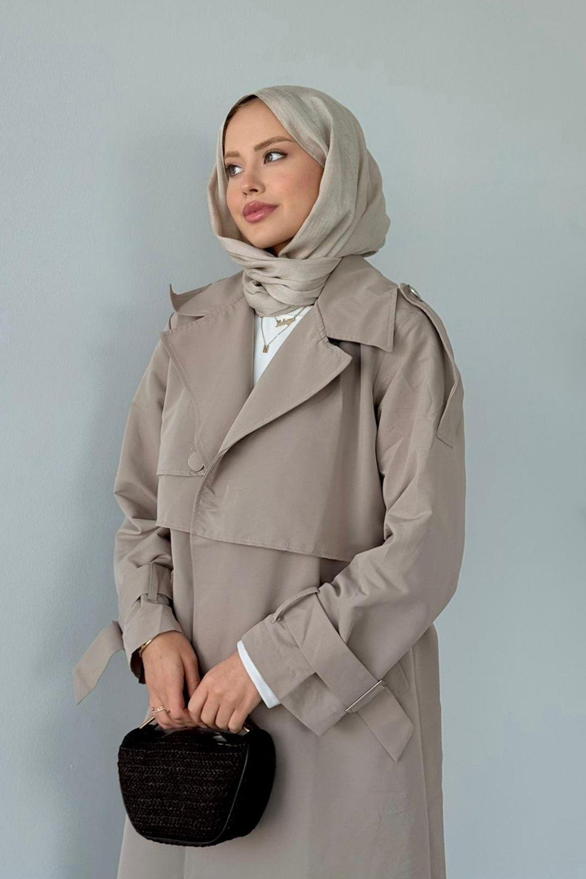 İkra Rüzgarlı Trençkot Vizon, Fiyatları İkra Rüzgarlı Trençkot Vizon- Haza Moda 