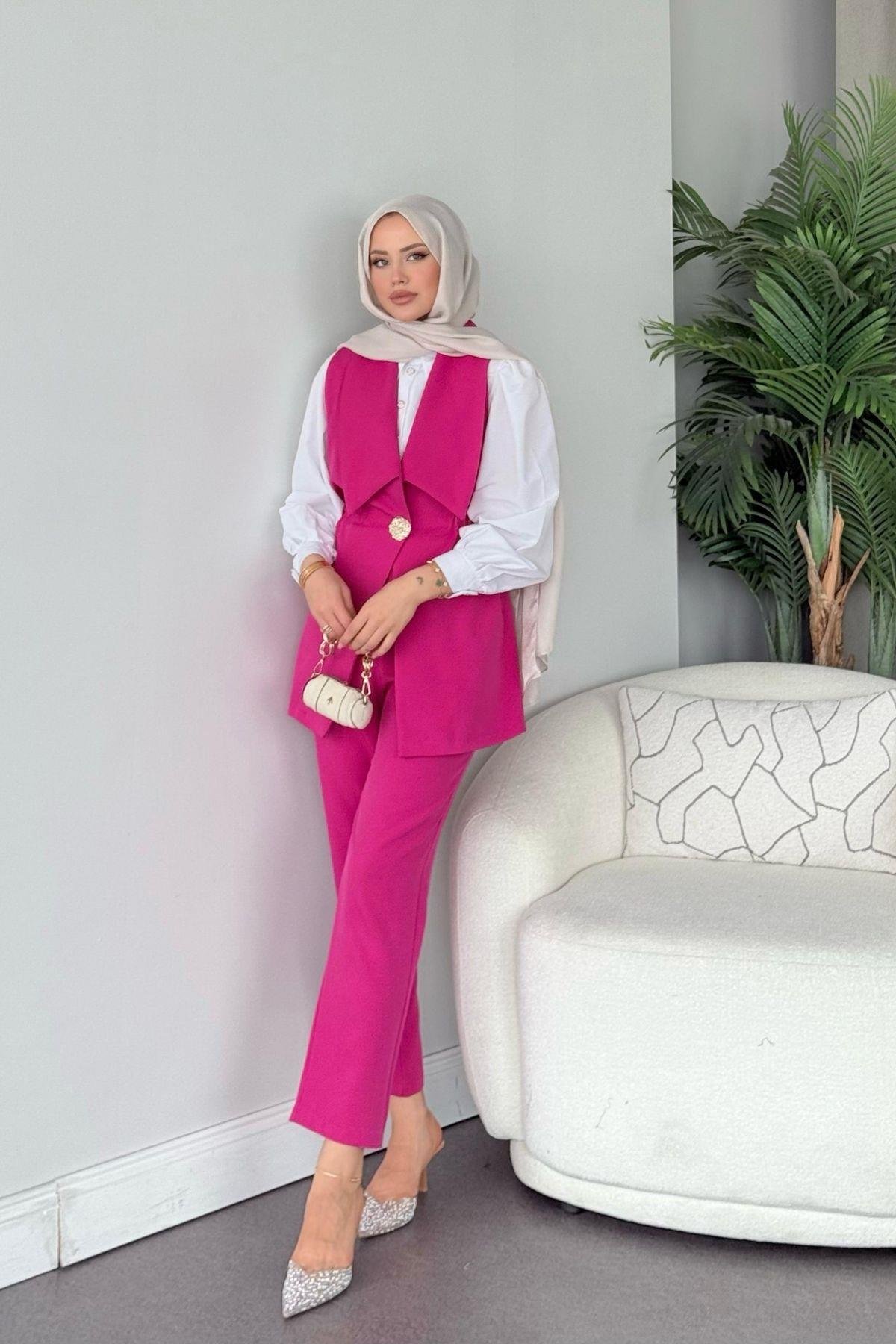 İlay Takım Saks Fuşya, Fiyatları İlay Takım Fuşya - Haza Moda 