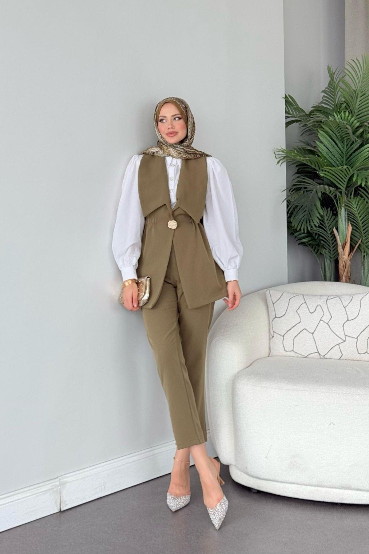 İlay Takım Saks Haki, Fiyatları İlay Takım Haki- Haza Moda 