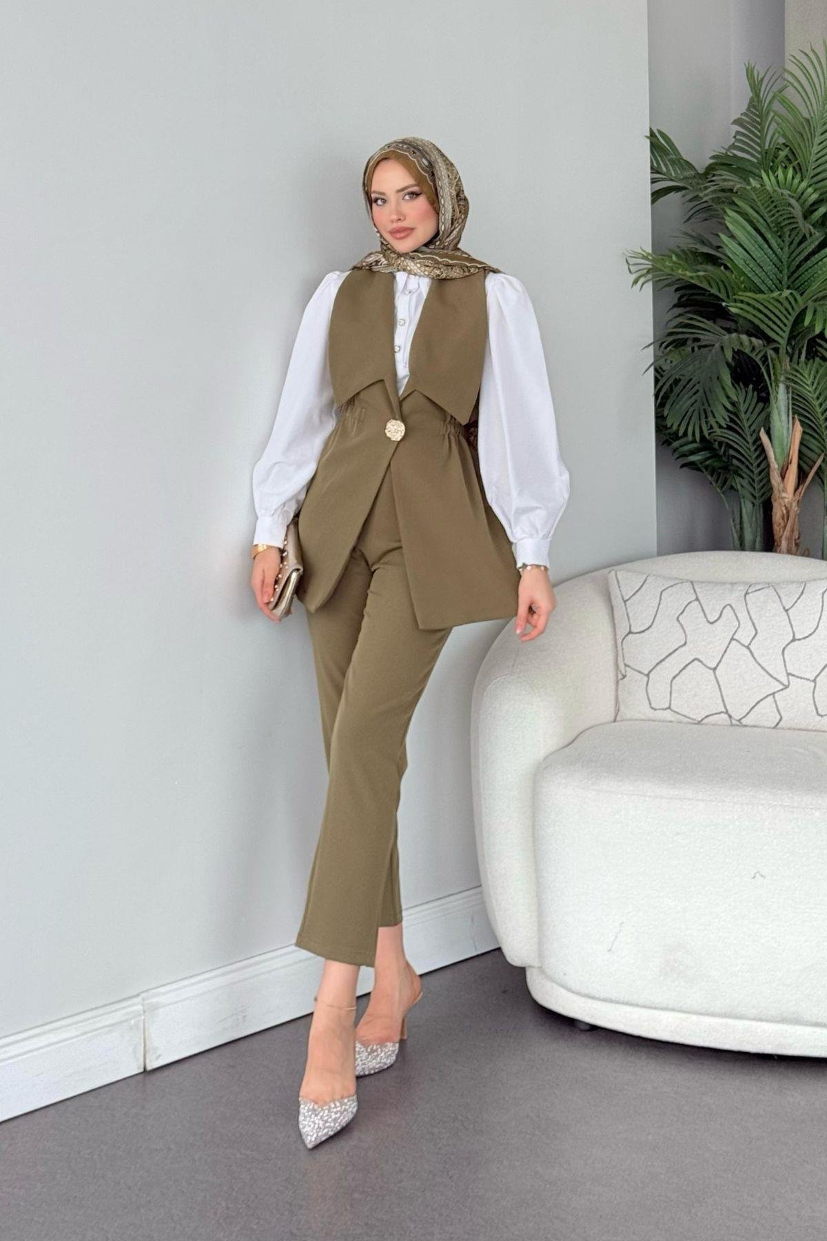 İlay Takım Saks Haki, Fiyatları İlay Takım Haki- Haza Moda 