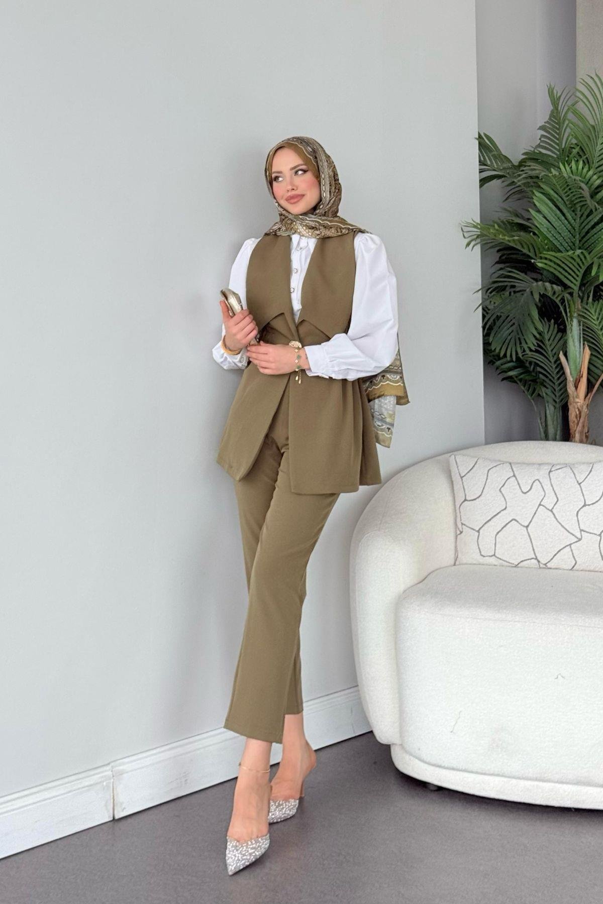 İlay Takım Saks Haki, Fiyatları İlay Takım Haki- Haza Moda 