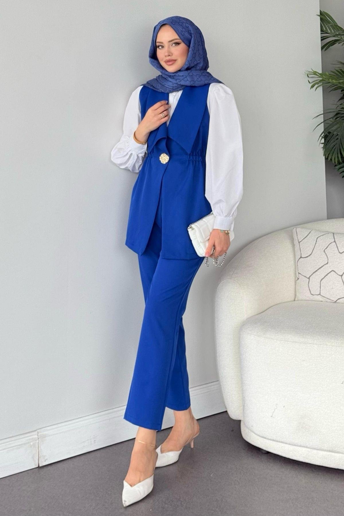 İlay Takım Saks Mavi, Fiyatları İlay Takım Saks Mavi- Haza Moda 