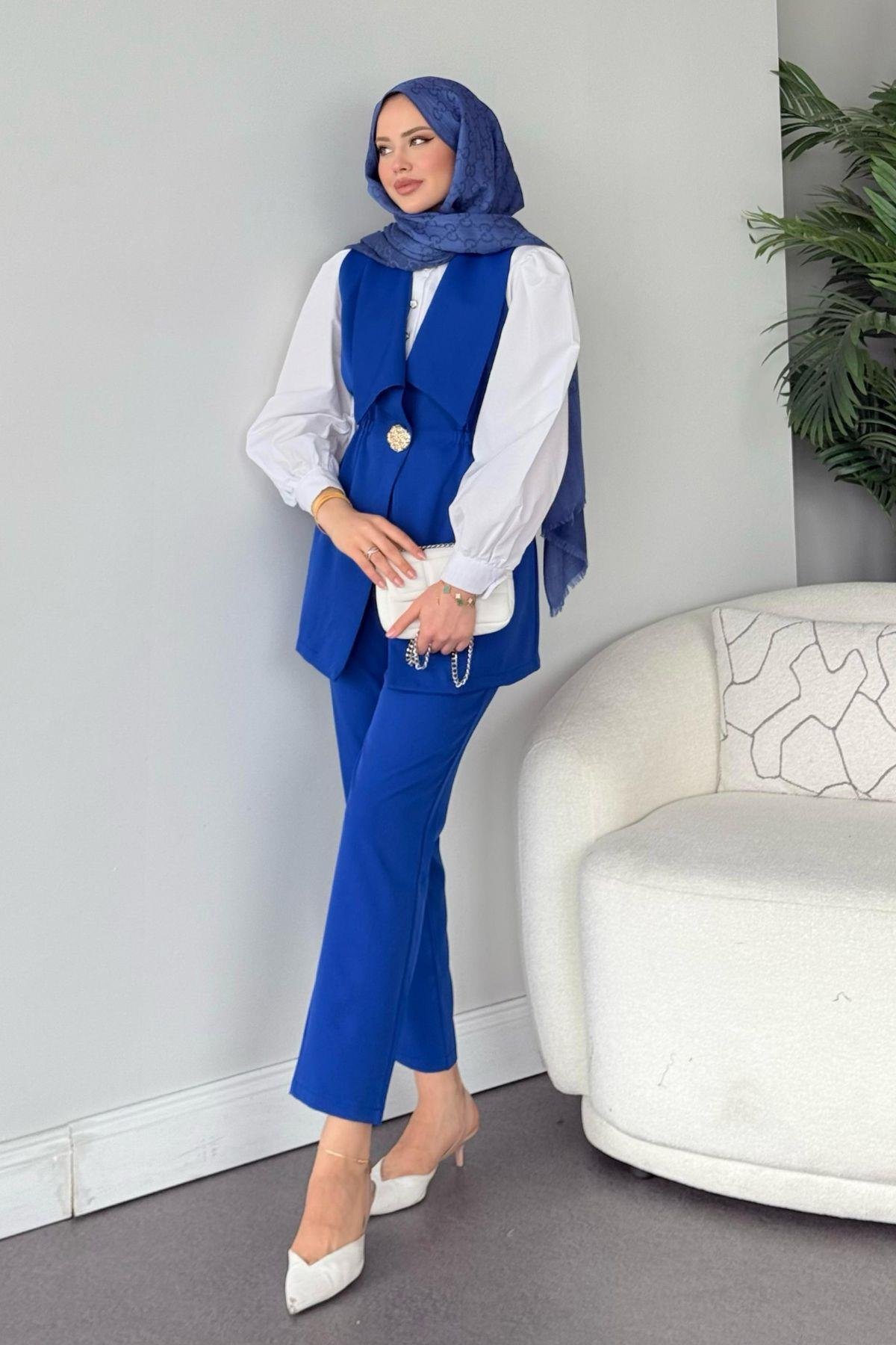 İlay Takım Saks Mavi, Fiyatları İlay Takım Saks Mavi- Haza Moda 