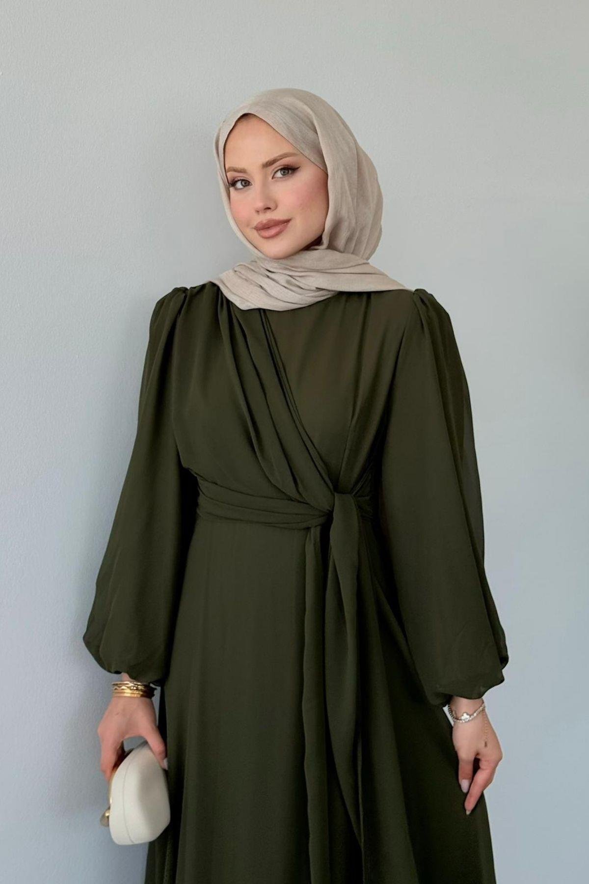 İlayda Şifon Elbise Haki, Fiyatları İlayda Şifon Elbise Haki- Haza Moda