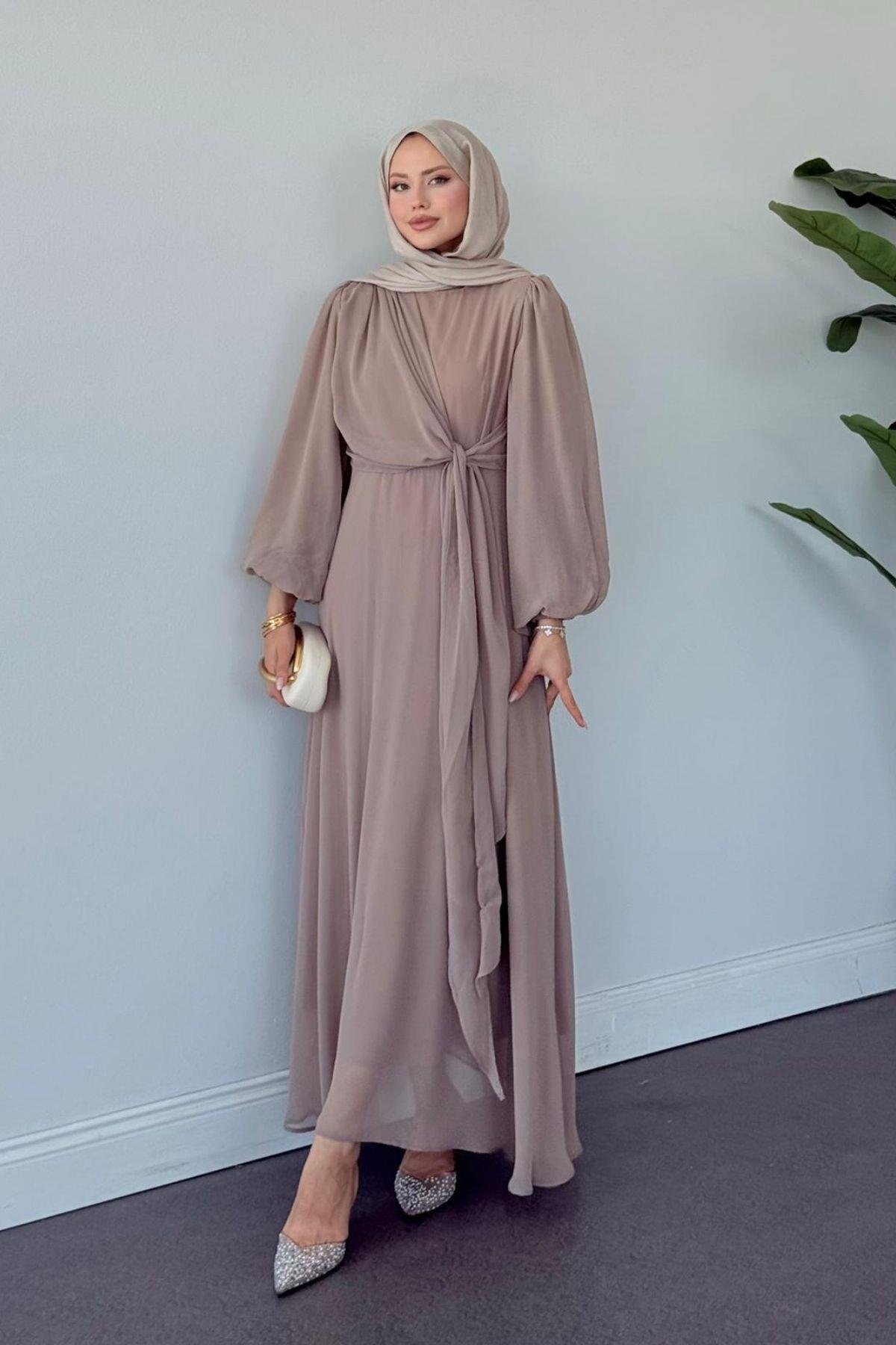 İlayda Şifon Elbise Vizon, Fiyatları İlayda Şifon Elbise Vizon- Haza Moda