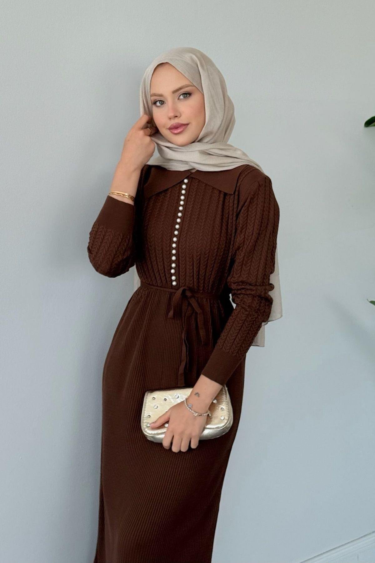 İlknur Örgü Desen Elbise Acıkahve, Fiyatları İlknur Örgü Desen Elbise Acıkahve- Haza Moda