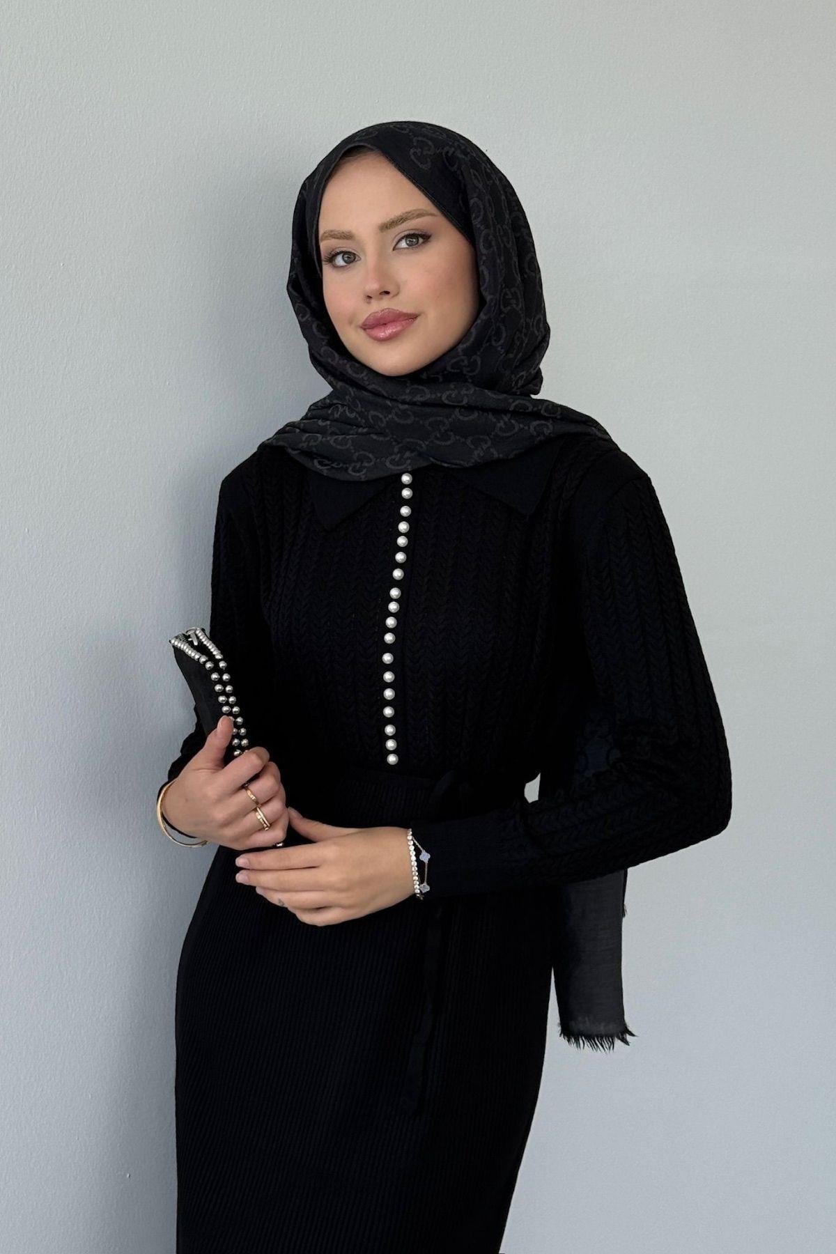 İlknur Örgü Desen Elbise Siyah, Fiyatları İlknur Örgü Desen Elbise Siyah- Haza Moda