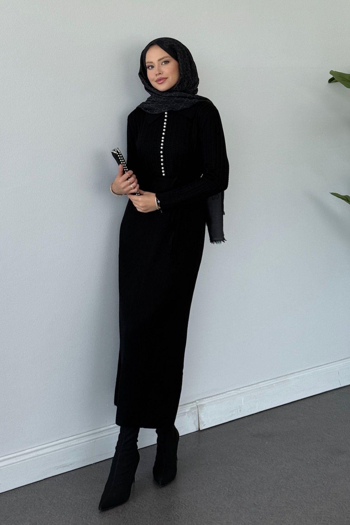 İlknur Örgü Desen Elbise Siyah, Fiyatları İlknur Örgü Desen Elbise Siyah- Haza Moda