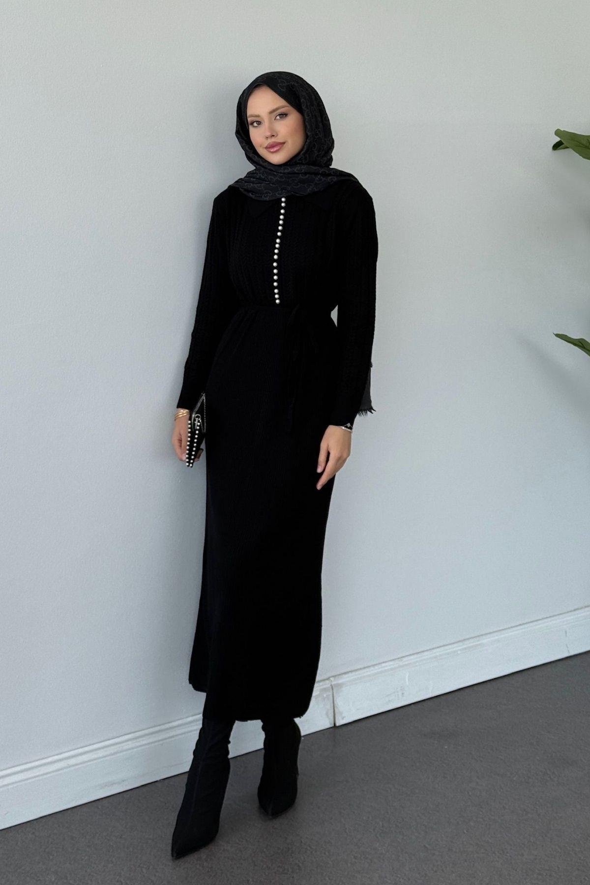 İlknur Örgü Desen Elbise Siyah, Fiyatları İlknur Örgü Desen Elbise Siyah- Haza Moda