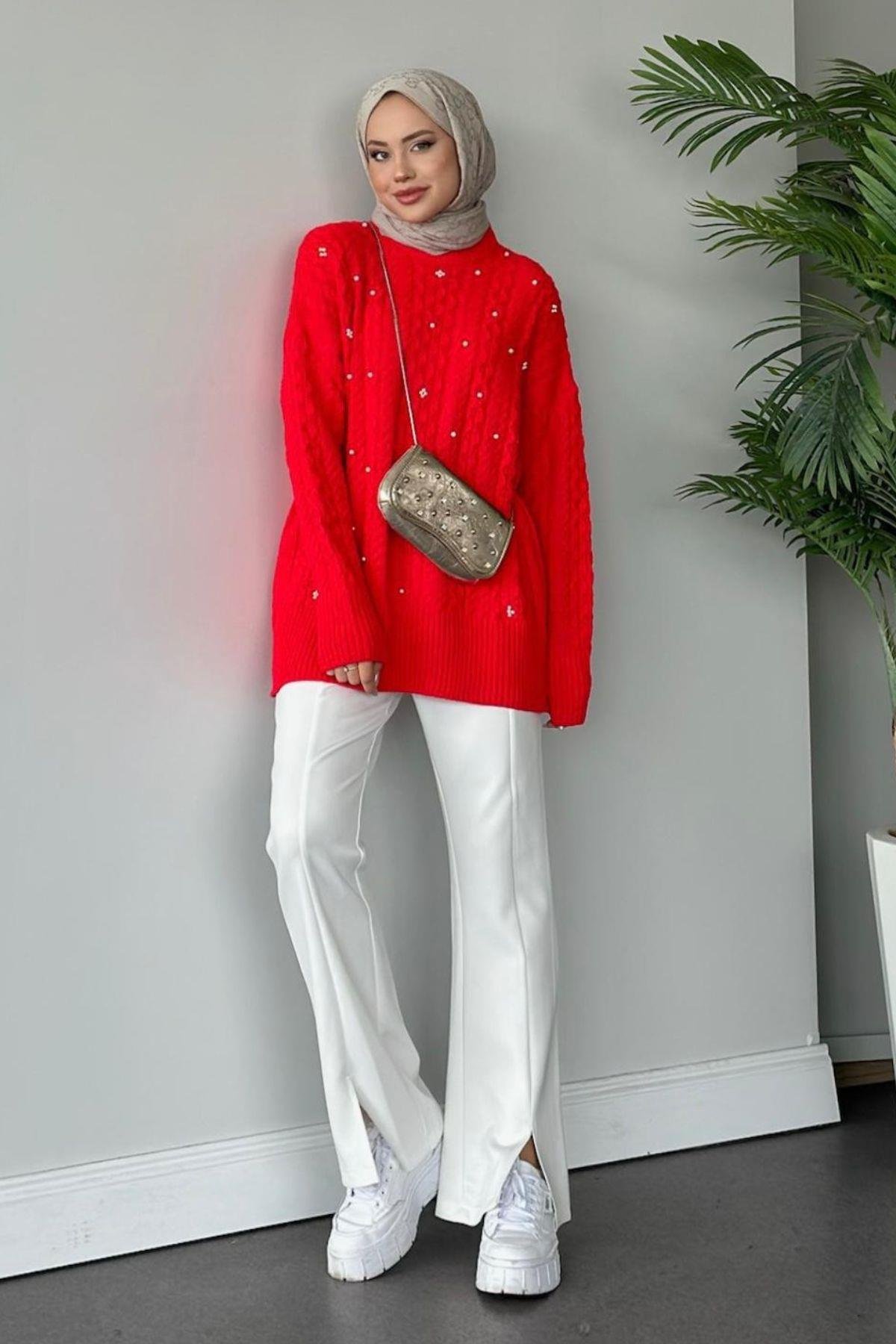 İncili Triko Kazak Kırmızı, Fiyatları 