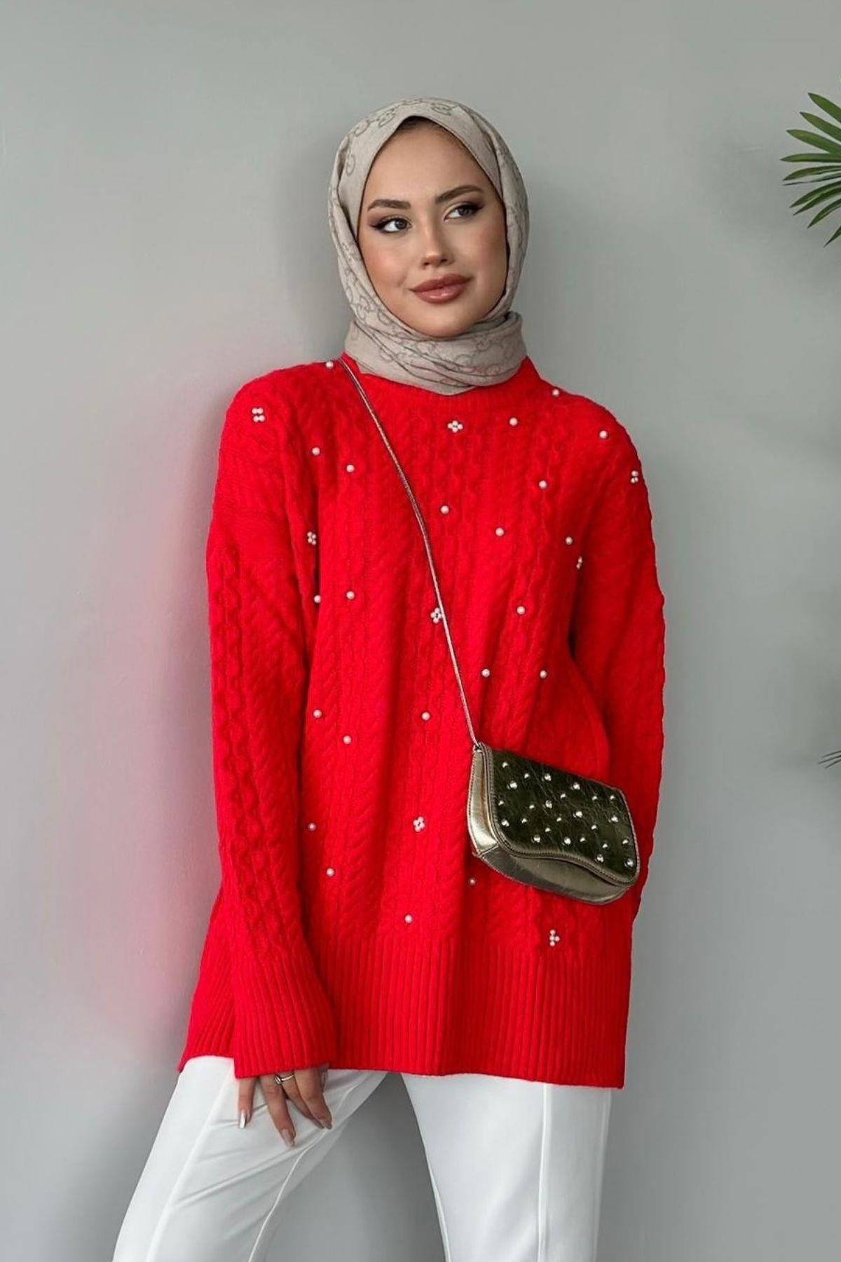 İncili Triko Kazak Kırmızı, Fiyatları 