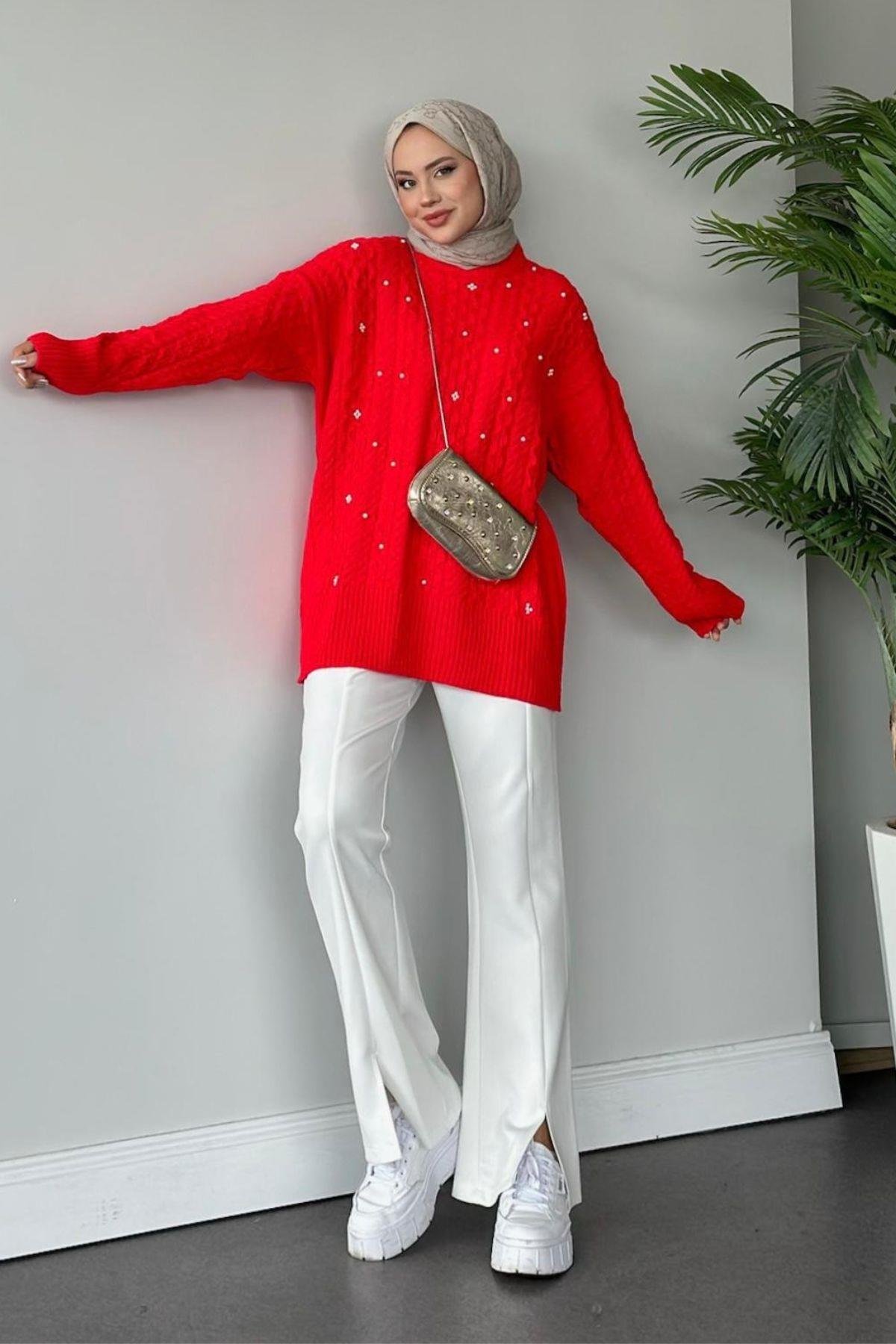 İncili Triko Kazak Kırmızı, Fiyatları 