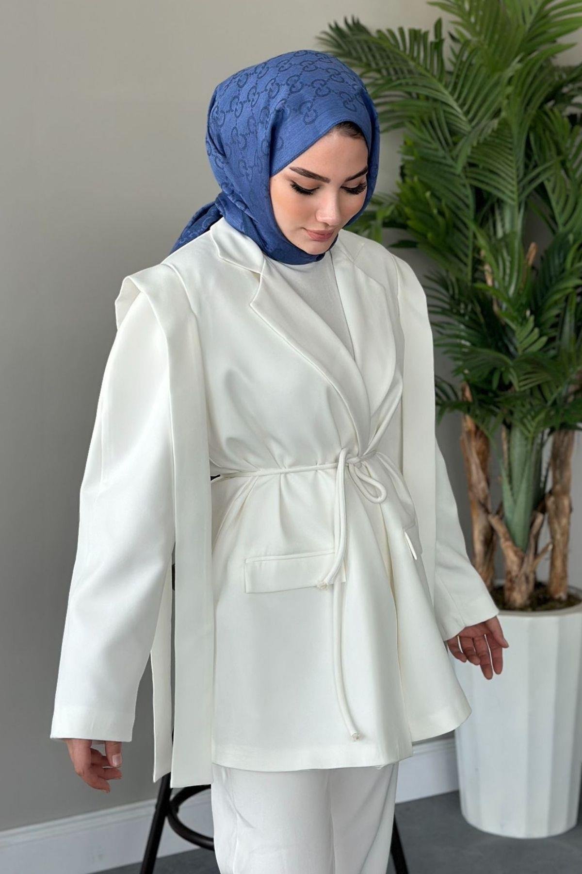 İpli Blazer Ceket Beyaz, Fiyatları 