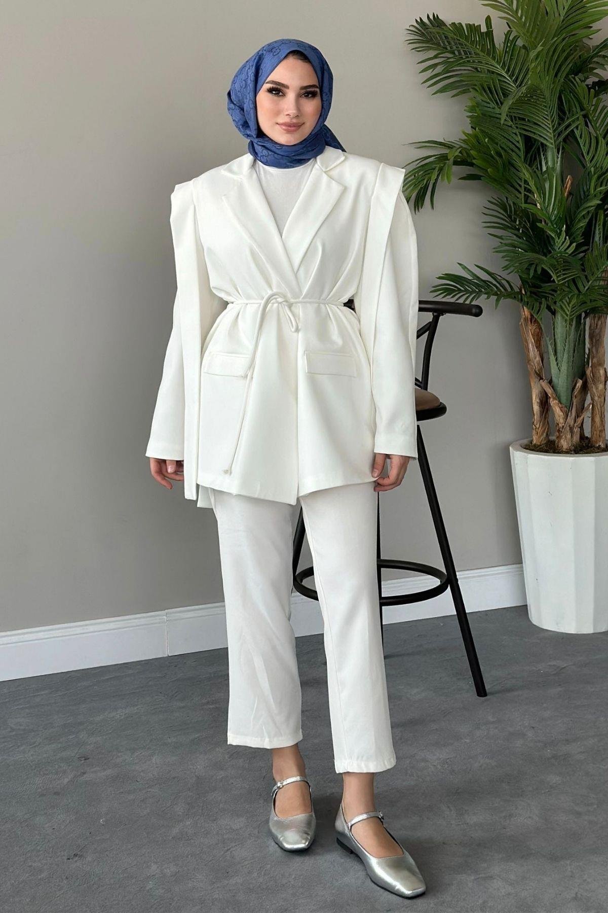 İpli Blazer Ceket Beyaz, Fiyatları 