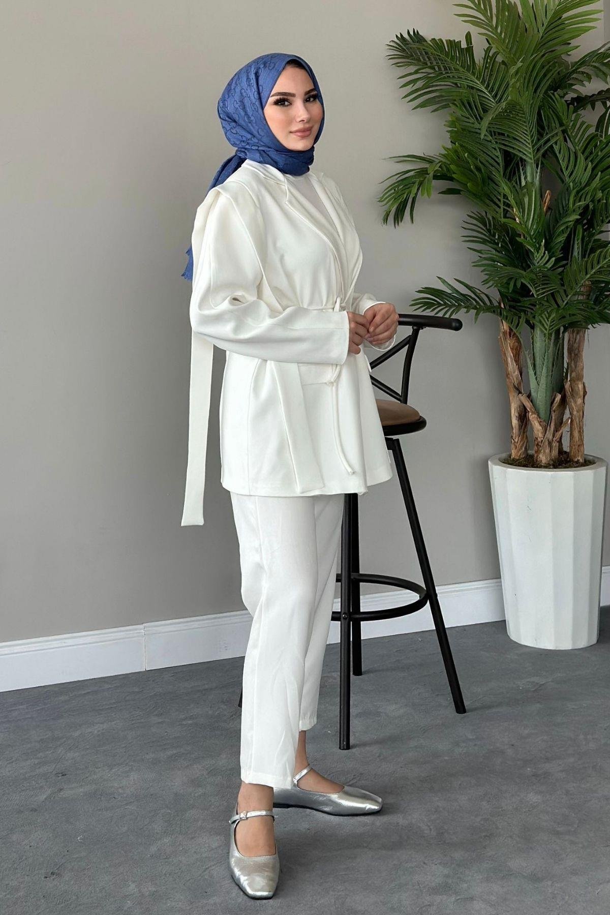 İpli Blazer Ceket Beyaz, Fiyatları 