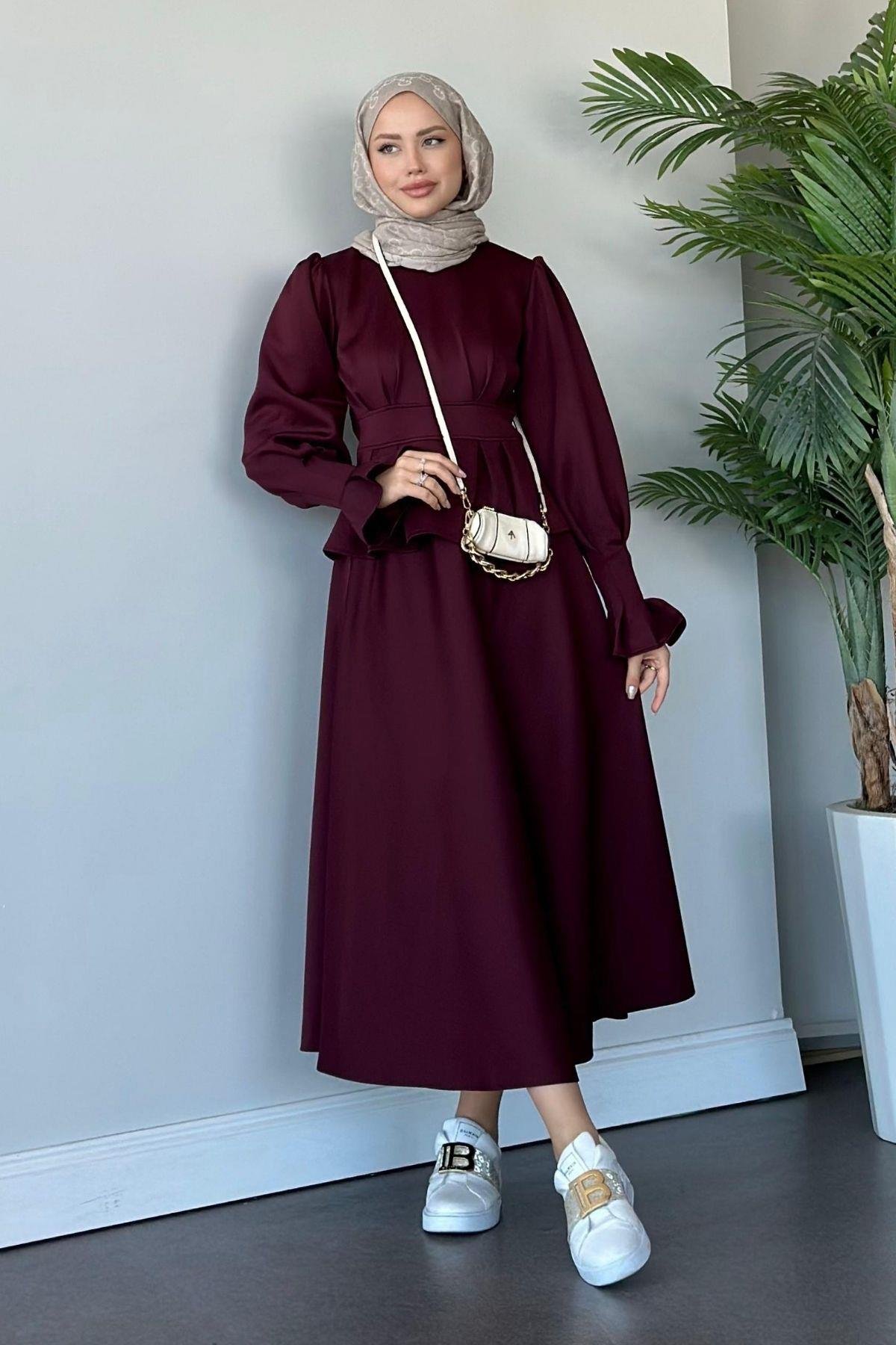 İsabel Etekli Takım Mürdüm, Fiyatları Haza Moda | Tesettür Giyim | İsabel Etekli Takım Mürdüm