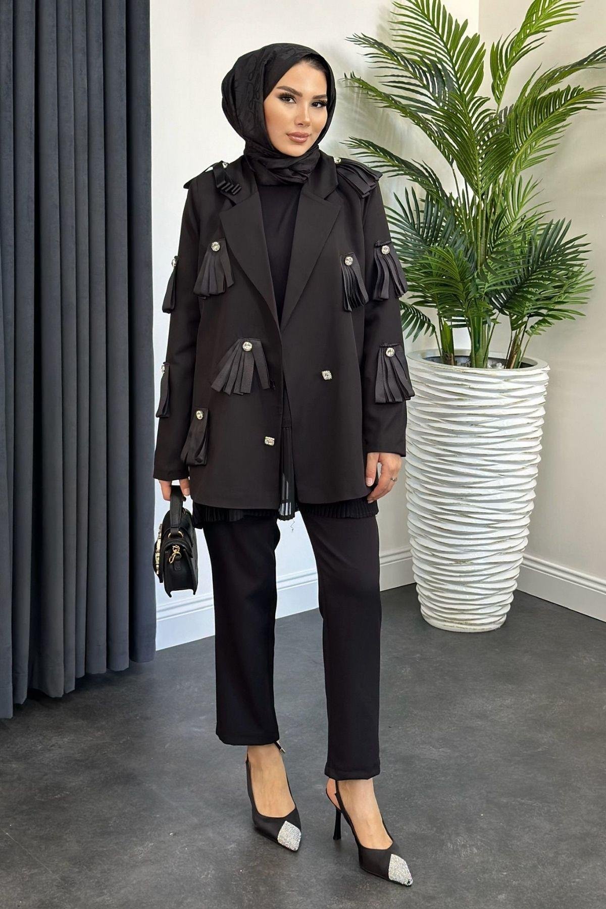 İthal Taşlı Ceketli Takım Siyah, Fiyatları 